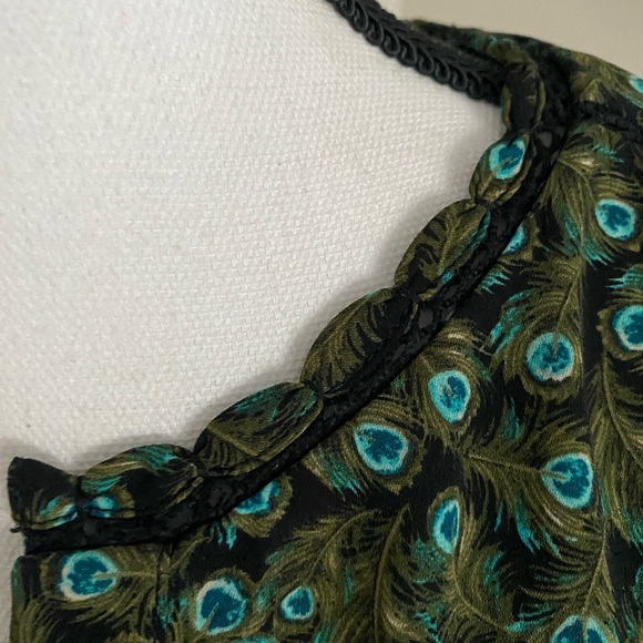 Talbots Peacock Feather Printed Scalloped Neckline Blouse - Picture 6 of 8
